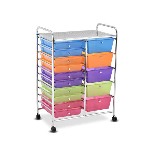 Costway 15 Drawers Rolling Storage Cart Organizer W2B