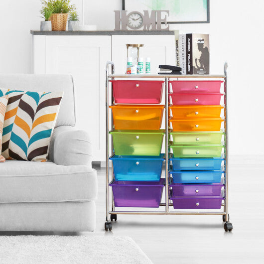 Costway 15 Drawers Rolling Storage Cart Organizer W2B