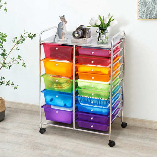 Costway 15 Drawers Rolling Storage Cart Organizer W2B