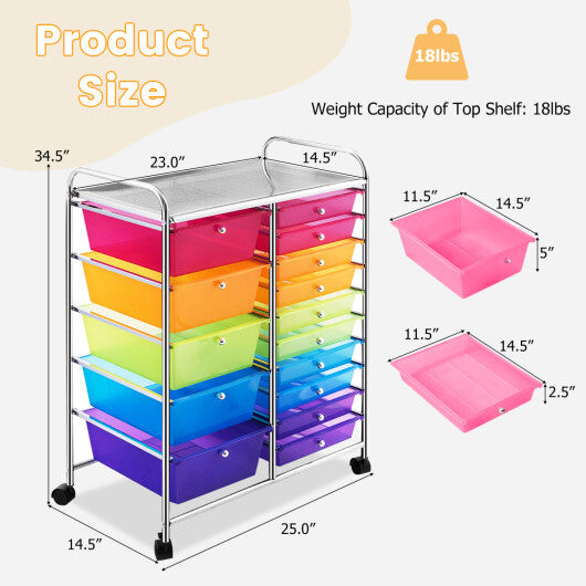 Costway 15 Drawers Rolling Storage Cart Organizer W2B