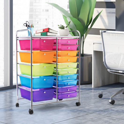 Costway 15 Drawers Rolling Storage Cart Organizer W2B