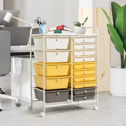 Costway 15-Drawer Storage Rolling Organizer Cart-Yellow W2B
