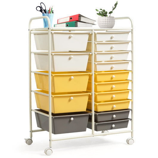 Costway 15-Drawer Storage Rolling Organizer Cart-Yellow W2B