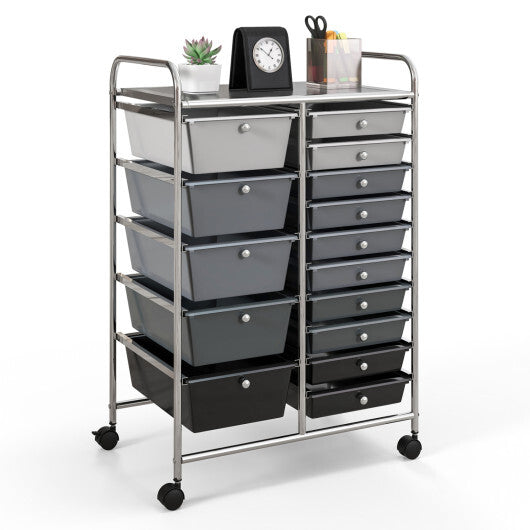 Costway 15-Drawer Utility Rolling Organizer Cart Multi-Use Storage-Black & Gray W2B