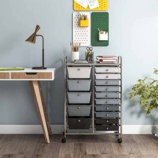 Costway 15-Drawer Utility Rolling Organizer Cart Multi-Use Storage-Black & Gray W2B