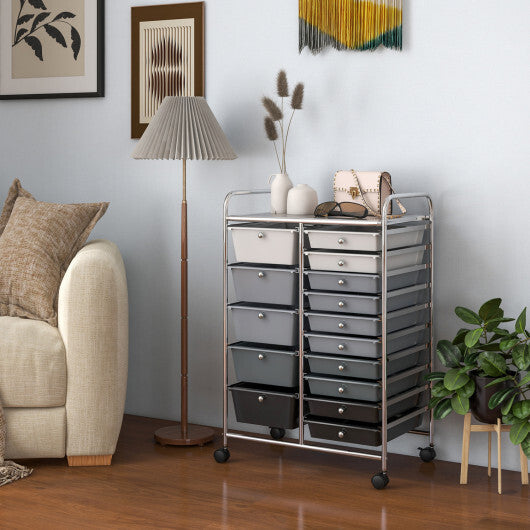 Costway 15-Drawer Utility Rolling Organizer Cart Multi-Use Storage-Black & Gray W2B