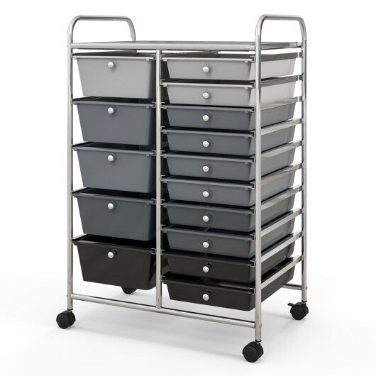 Costway 15-Drawer Utility Rolling Organizer Cart Multi-Use Storage-Black & Gray W2B