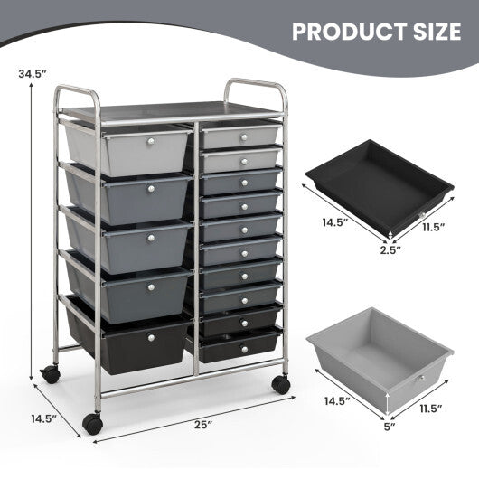Costway 15-Drawer Utility Rolling Organizer Cart Multi-Use Storage-Black & Gray W2B