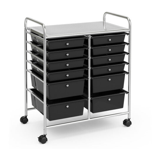Costway 12 Drawers Rolling Cart Storage Scrapbook Paper Organizer Bins-Black W2B