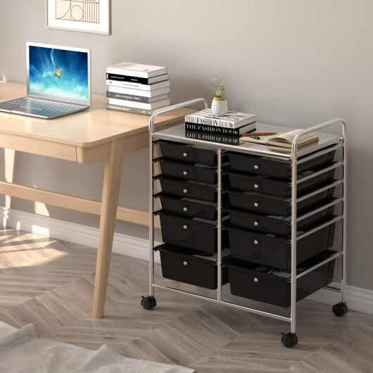 Costway 12 Drawers Rolling Cart Storage Scrapbook Paper Organizer Bins-Black W2B