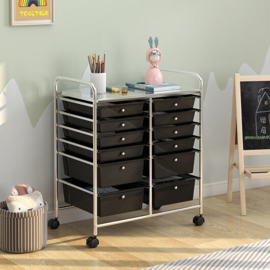 Costway 12 Drawers Rolling Cart Storage Scrapbook Paper Organizer Bins-Black W2B