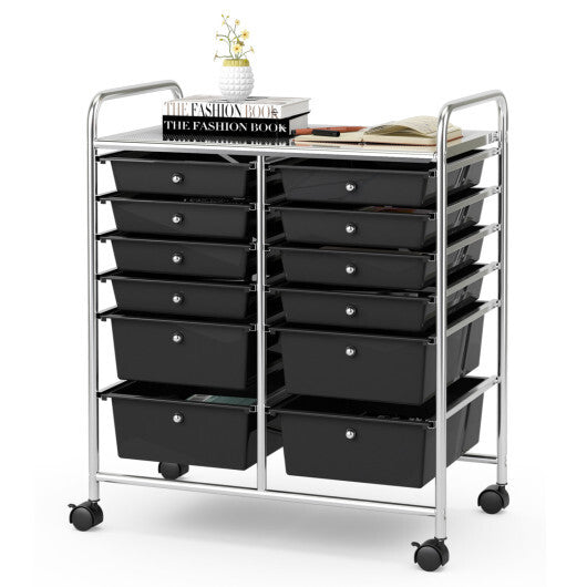 Costway 12 Drawers Rolling Cart Storage Scrapbook Paper Organizer Bins-Black W2B