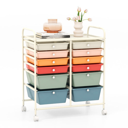 Costway 12 Drawers Rolling Cart Storage Scrapbook Paper Organizer Bins-Deep Multicolor W2B