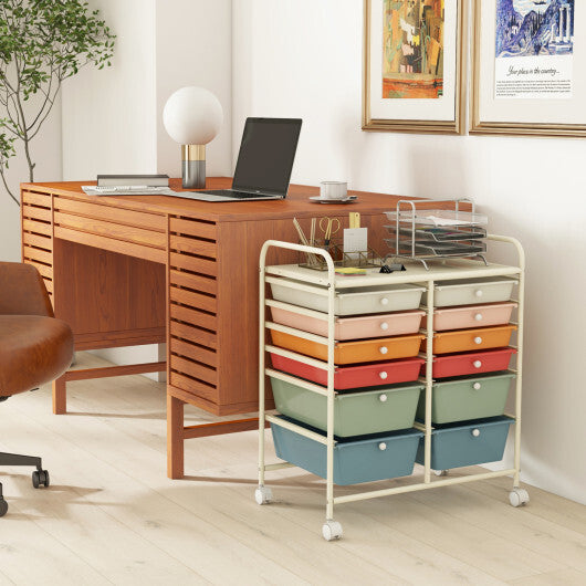 Costway 12 Drawers Rolling Cart Storage Scrapbook Paper Organizer Bins-Deep Multicolor W2B