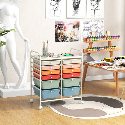 Costway 12 Drawers Rolling Cart Storage Scrapbook Paper Organizer Bins-Deep Multicolor W2B
