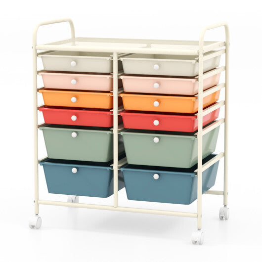 Costway 12 Drawers Rolling Cart Storage Scrapbook Paper Organizer Bins-Deep Multicolor W2B