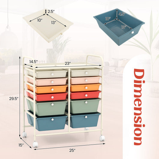 Costway 12 Drawers Rolling Cart Storage Scrapbook Paper Organizer Bins-Deep Multicolor W2B