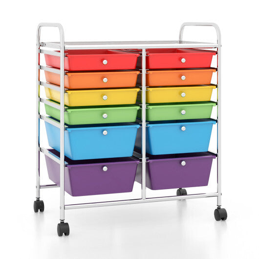 Costway 12 Drawers Rolling Cart Storage Scrapbook Paper Organizer Bins-Multicolor W2B
