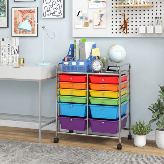 Costway 12 Drawers Rolling Cart Storage Scrapbook Paper Organizer Bins-Multicolor W2B