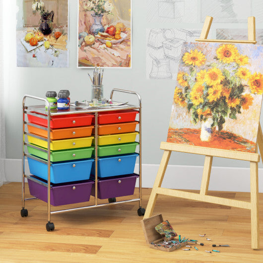 Costway 12 Drawers Rolling Cart Storage Scrapbook Paper Organizer Bins-Multicolor W2B
