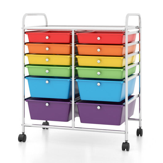 Costway 12 Drawers Rolling Cart Storage Scrapbook Paper Organizer Bins-Multicolor W2B