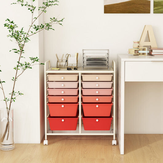 Costway 12-Drawer Rolling Storage Cart with Removable Drawers and Lockable Wheels-Pink W2B