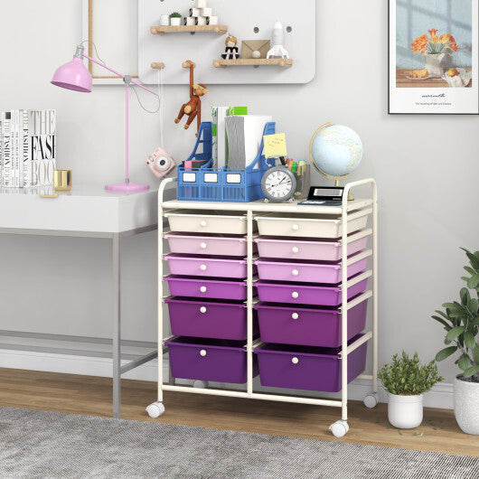 Costway 12-Drawer Rolling Storage Cart with Removable Drawers and Lockable Wheels-Purple W2B