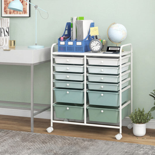 Costway 12-Drawer Rolling Storage Cart with Removable Drawers and Lockable Wheels-Green Gradient W2B