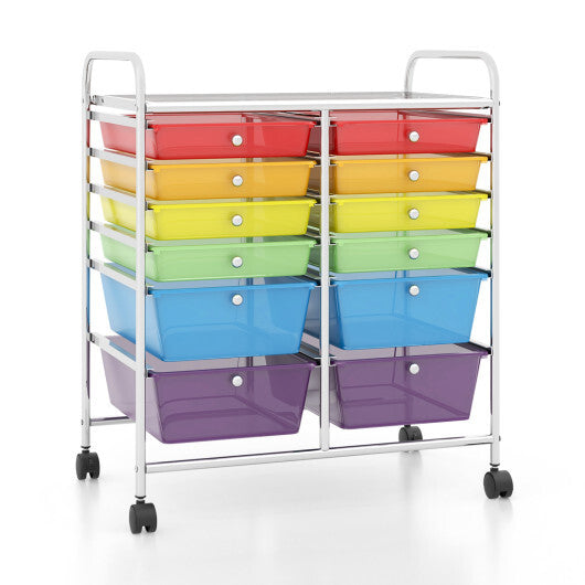 Costway 12 Drawers Rolling Cart Storage Scrapbook Paper Organizer Bins-Transparent Multicolor W2B