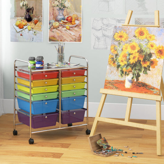 Costway 12 Drawers Rolling Cart Storage Scrapbook Paper Organizer Bins-Transparent Multicolor W2B