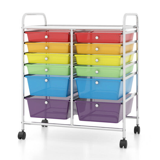 Costway 12 Drawers Rolling Cart Storage Scrapbook Paper Organizer Bins-Transparent Multicolor W2B