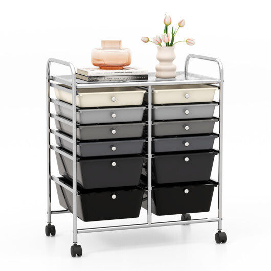 Costway 12-Drawer Rolling Storage Cart with Removable Drawers and Lockable Wheels-Gray W2B