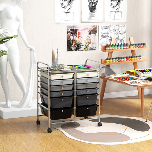Costway 12-Drawer Rolling Storage Cart with Removable Drawers and Lockable Wheels-Gray W2B