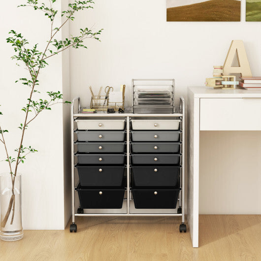 Costway 12-Drawer Rolling Storage Cart with Removable Drawers and Lockable Wheels-Gray W2B