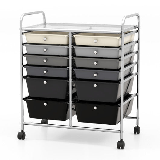 Costway 12-Drawer Rolling Storage Cart with Removable Drawers and Lockable Wheels-Gray W2B