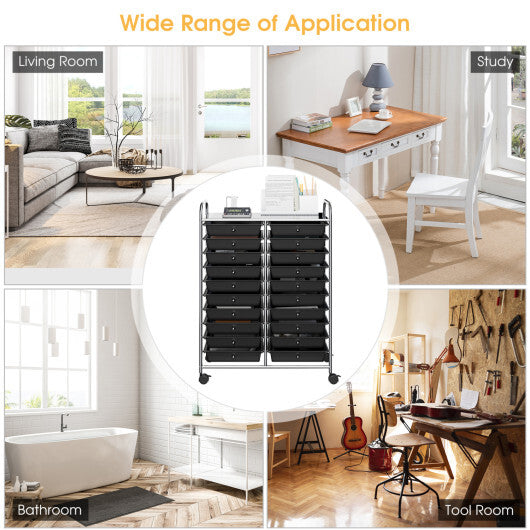 Costway 20 Drawers Storage Rolling Cart Studio Organizer-Black W2B