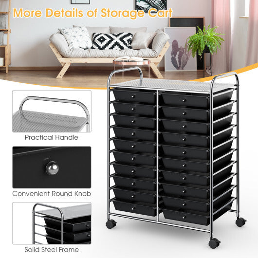 Costway 20 Drawers Storage Rolling Cart Studio Organizer-Black W2B