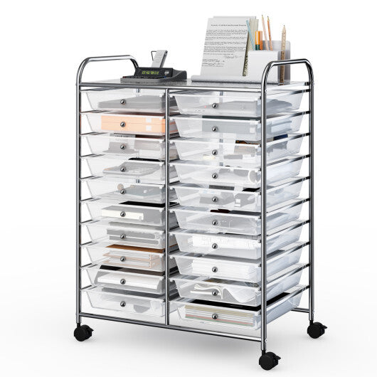Costway 20 Drawers Storage Rolling Cart Studio Organizer-Transparent W2B