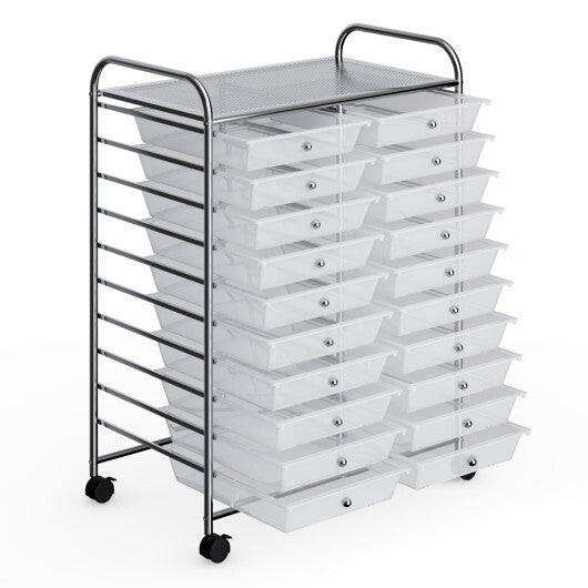 Costway 20 Drawers Storage Rolling Cart Studio Organizer-Transparent W2B