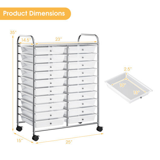 Costway 20 Drawers Storage Rolling Cart Studio Organizer-Transparent W2B