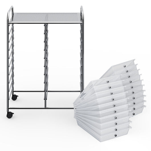 Costway 20 Drawers Storage Rolling Cart Studio Organizer-Transparent W2B