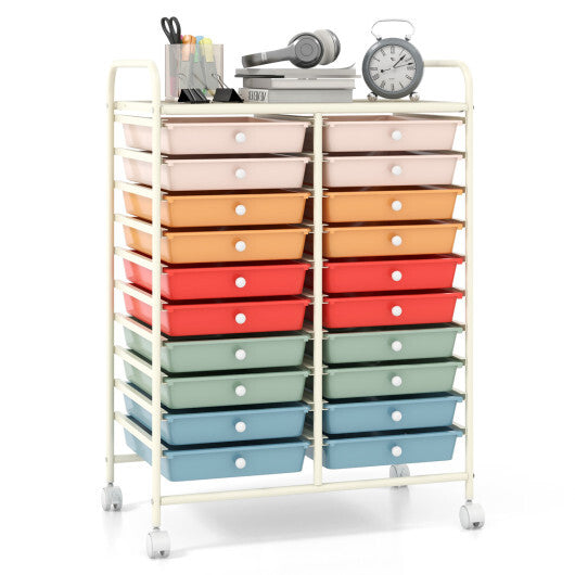 Costway 20 Drawers Rolling Storage Cart Studio Organizer-Deep Multicolor W2B