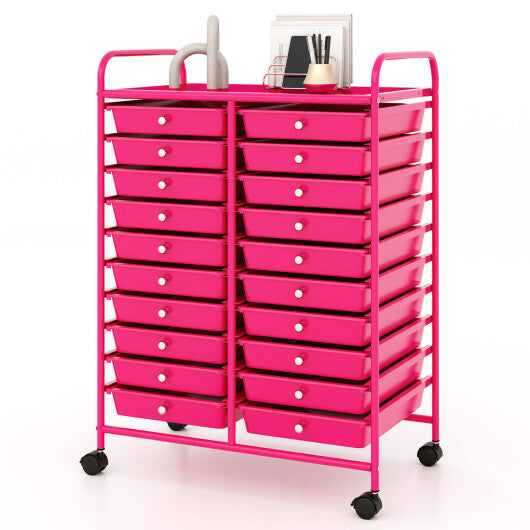Costway 20 Removable Drawers Rolling Storage Cart Studio Organizer-Pink W2B