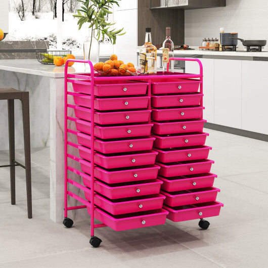 Costway 20 Removable Drawers Rolling Storage Cart Studio Organizer-Pink W2B
