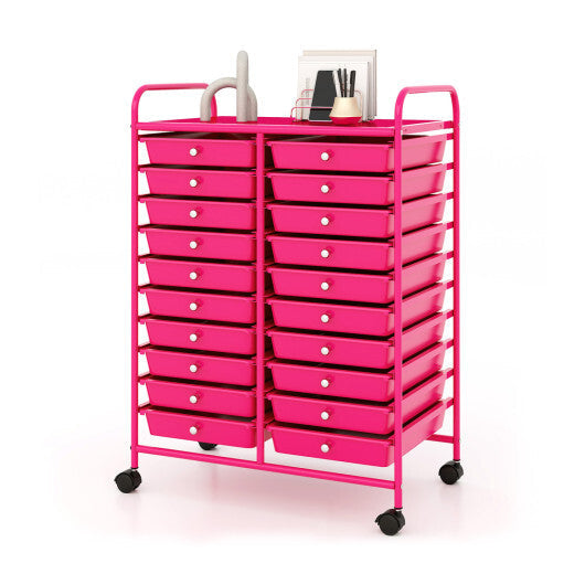 Costway 20 Removable Drawers Rolling Storage Cart Studio Organizer-Pink W2B