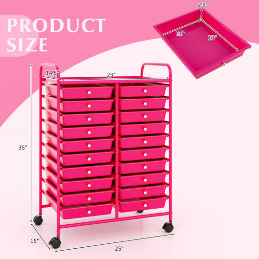 Costway 20 Removable Drawers Rolling Storage Cart Studio Organizer-Pink W2B