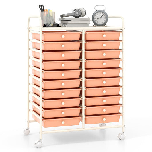 Costway 20 Drawers Rolling Storage Cart Studio Organizer-Peach W2B