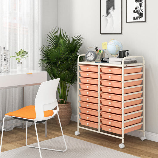 Costway 20 Drawers Rolling Storage Cart Studio Organizer-Peach W2B