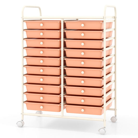 Costway 20 Drawers Rolling Storage Cart Studio Organizer-Peach W2B