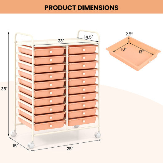 Costway 20 Drawers Rolling Storage Cart Studio Organizer-Peach W2B